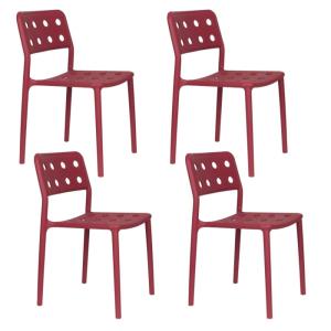 Lot de 4 chaises de jardin en plastique rouge