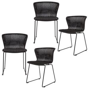 Lot de 4 chaises de jardin en rotin noir