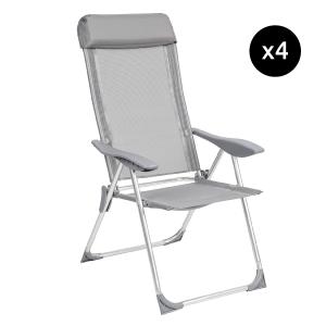 Lot de 4 chaises de jardin pliantes en aluminium gris