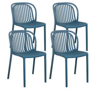 Lot de 4 chaises de terrasse en plastique bleu canard