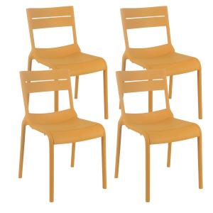 Lot de 4 chaises de terrasse en plastique jaune moutarde