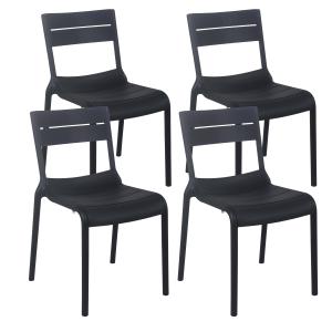 Lot de 4 chaises de terrasse en plastique noires