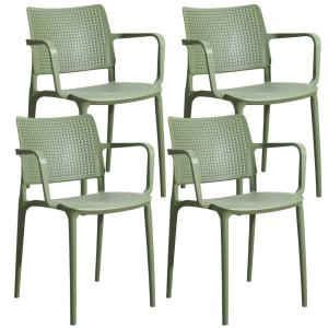 Lot de 4 chaises de terrasse en plastique vert cactus