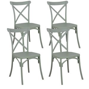 Lot de 4 chaises de terrasse en plastique vert sauge