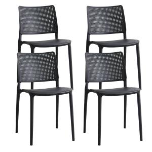 Lot de 4 chaises de terrasse noires en plastique