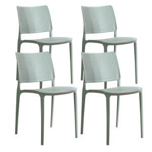 Lot de 4 chaises de terrasse vert sauge en plastique