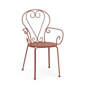 Lot de 4 chaises empilables en acier rouge, avec accoudoirs