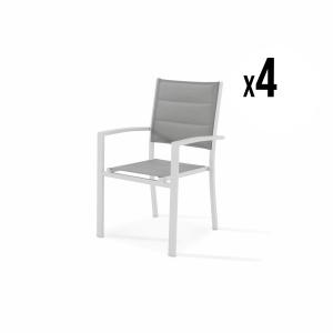 Lot de 4 chaises empilables en aluminium blanc et textilène…