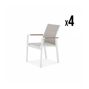 Lot de 4 chaises empilables en aluminium blanc textilène
