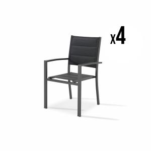 Lot de 4 chaises empilables en aluminium et textilène gris…