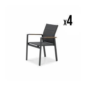 Lot de 4 chaises empilables en aluminium textilène gris ant…