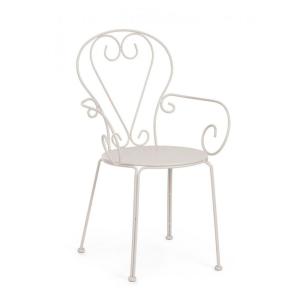 Lot de 4 chaises en acier beige, empilables, avec accoudoirs