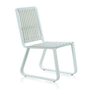Lot de 4 chaises en aluminium blanc avec coussin bleu