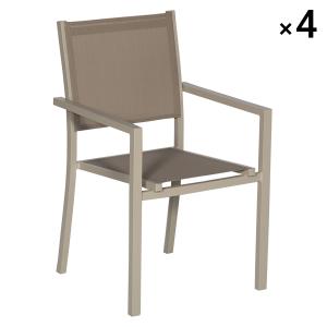 Lot de 4 chaises en aluminium taupe et textilène taupe