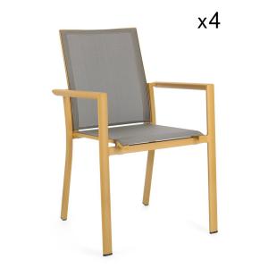 Lot de 4 chaises en aluminium textilène et jaune moutarde