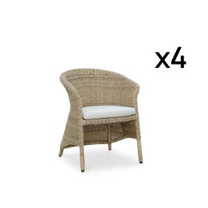 Lot de 4 chaises en rotin avec coussin