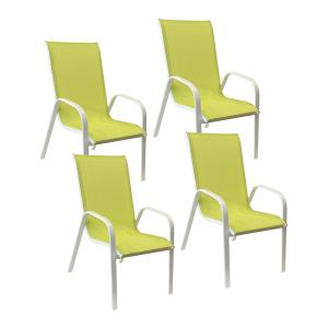 Lot de 4 chaises en textilène vert et aluminium blanc