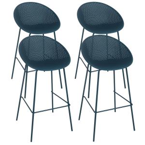 Lot de 4 chaises hautes de terrasse en plastique bleu canard