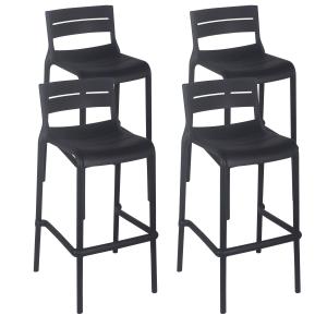 Lot de 4 chaises hautes de terrasse en plastique noires