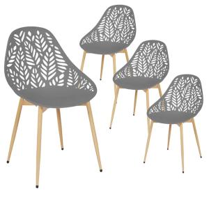 Lot de 4 chaises jardin coque plastique ajourée gris pieds…