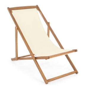 Lot de 4 chaises longues en bois d'acacia et tissu écru, in…