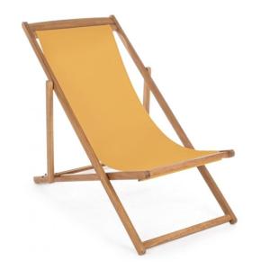 Lot de 4 chaises longues en bois d'acacia et tissu jaune, i…