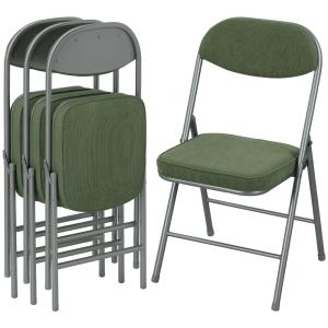 Lot de 4 chaises pliantes portables en velours côtelé vert