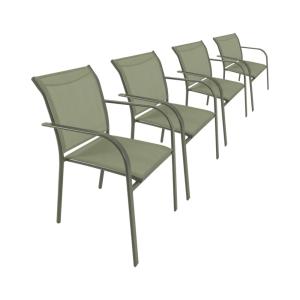 Lot de 4 fauteuils de jardin aluminium et textilène kaki