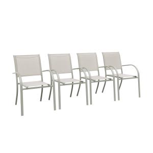 Lot de 4 fauteuils de jardin empilables kaki textilene