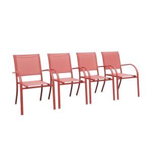 Lot de 4 fauteuils de jardin empilables terracotta textilene