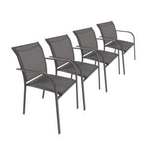 Lot de 4 fauteuils de jardin en aluminium et textilene anth…