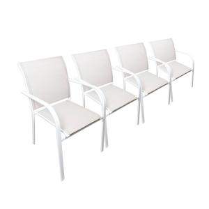 Lot de 4 fauteuils de jardin en aluminium et textilene blanc