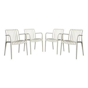 Lot de 4 fauteuils de jardin en plastique beige