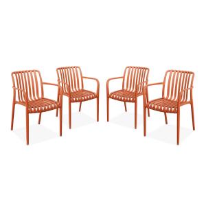 Lot de 4 fauteuils de jardin en plastique terracotta