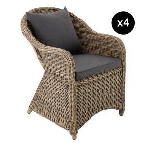 Lot de 4 fauteuils de jardin luxe Tressage aspect naturel m…