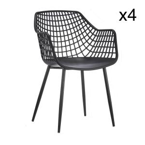 Lot de 4 fauteuils de table extérieur en polypropylène noir…