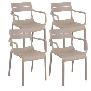 Lot de 4 fauteuils de terrasse en plastique beige