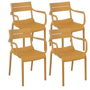 Lot de 4 fauteuils de terrasse en plastique jaune moutarde