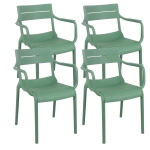 Lot de 4 fauteuils de terrasse en plastique vert sauge