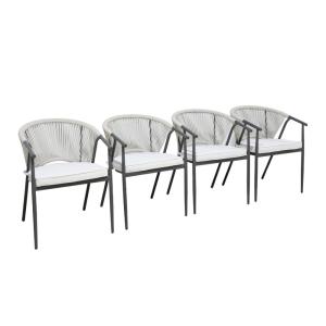Lot de 4 fauteuils empilables acier et cordes beige