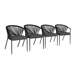 Lot de 4 fauteuils empilables acier et cordes noir