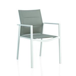 Lot de 4 fauteuils en aluminium blanc et assise couleur tau…