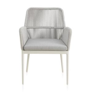 Lot de 4 fauteuils en aluminium blanc et tressage de corde…