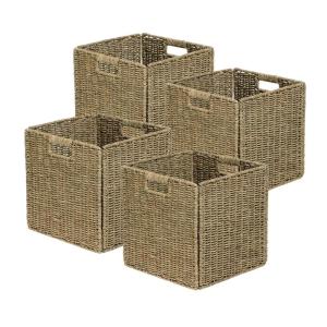 Lot de 4 paniers pliables en jonc de mer naturel 31 x 31 x…