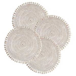 Lot de 4 sets de table en rotin et coquillages blanc