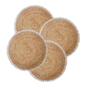 Lot de 4 sets en rotin et coquillage naturel