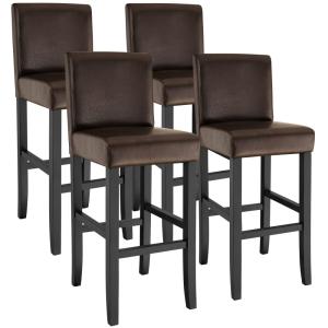 Lot de 4 tabouret de bar bois simili cuir avec dossier marr…