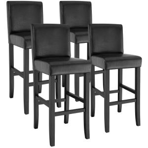 Lot de 4 tabouret de bar bois simili cuir avec dossier noir