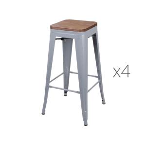 Lot de 4 tabourets de bar 42,5x42,5x77 cm naturel et gris -…
