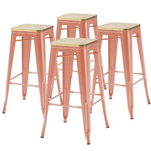 Lot de 4 tabourets de bar en métal mat terracotta et bois